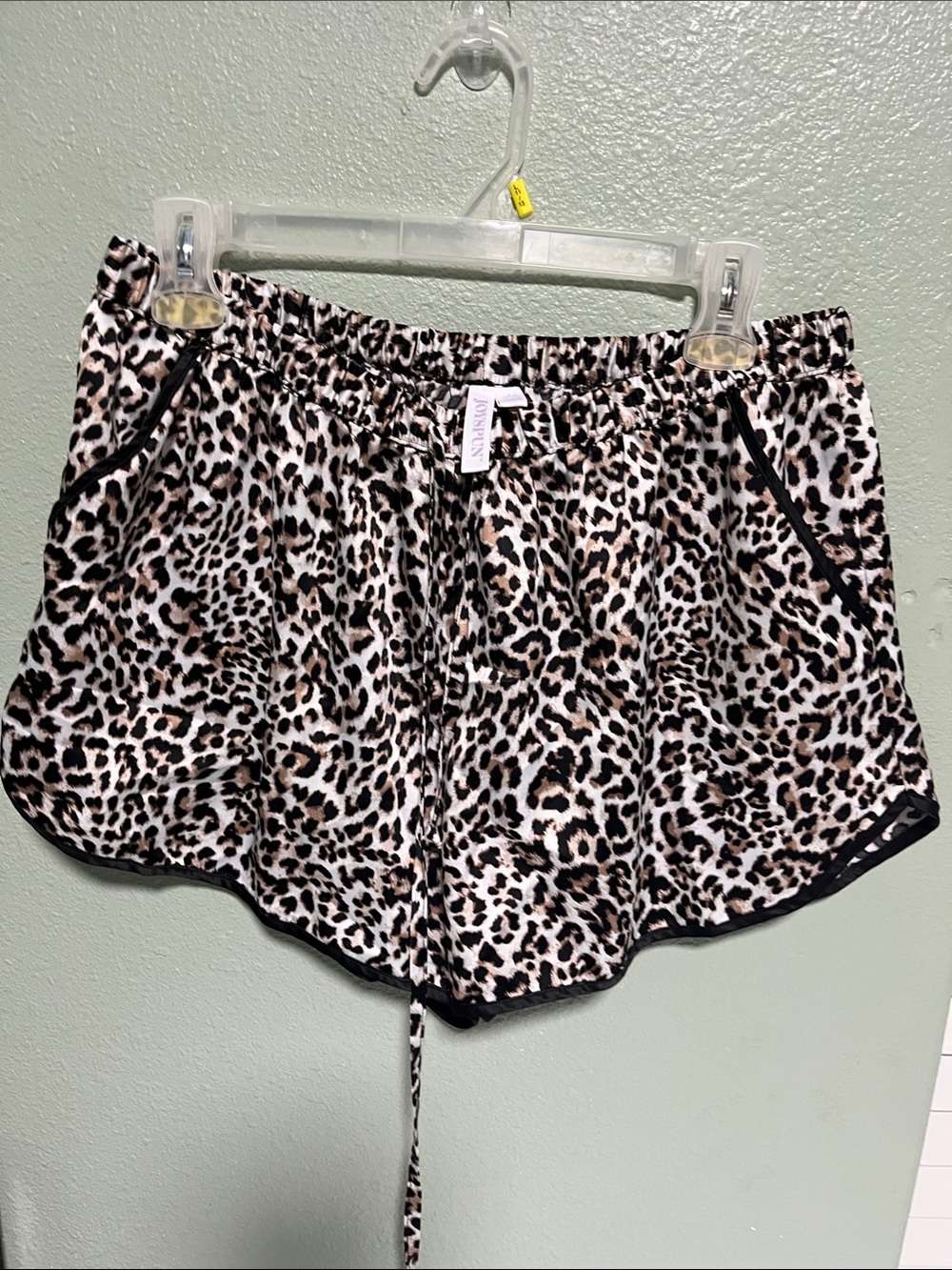 Satin Leopard Print Women's Sleep Shorts - Pink & Black Size Large